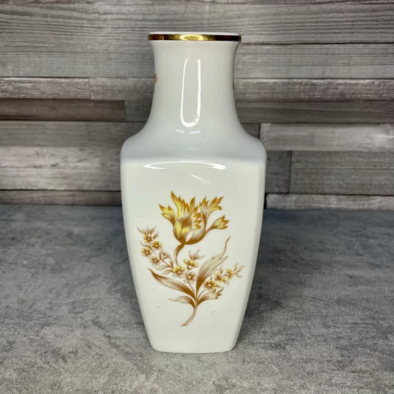 Hollóháza Hungary, Hollóházi kézzel festet virágmintás aranyozott váza