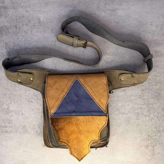 Velúr sárga-barna kék unisex övtáska állítható szíjjal