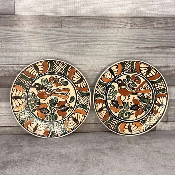 Korondi jellegű madaras-virágos fali kerámia dísztányér szett