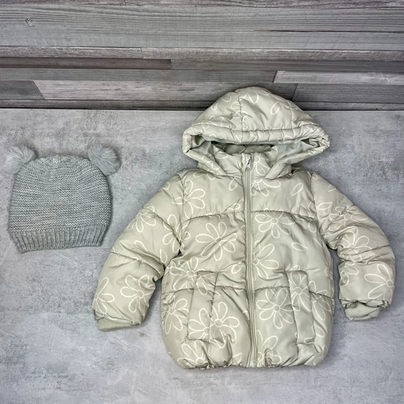 Zeeman virágos kislány kabát Lupilu szürke sapkával szett  92-98