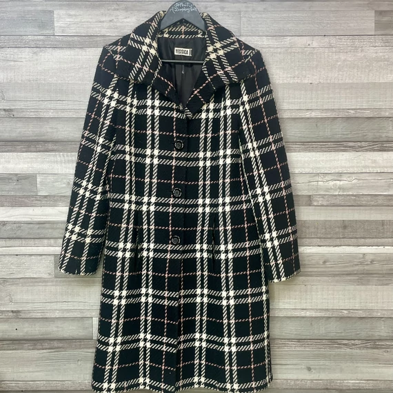 Yessica fekete-fehér-rózsaszín kockás szövetkabát 40