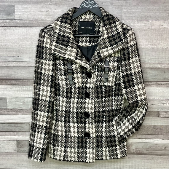 Zara Basic fekete-fehér tyúklábmintás szövetkabát M