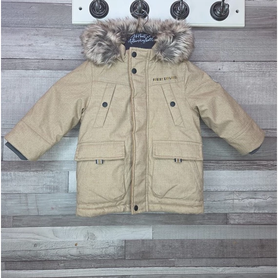 C&A bundás bélelt kisfiú kabát szőrmés kapucnival, 80