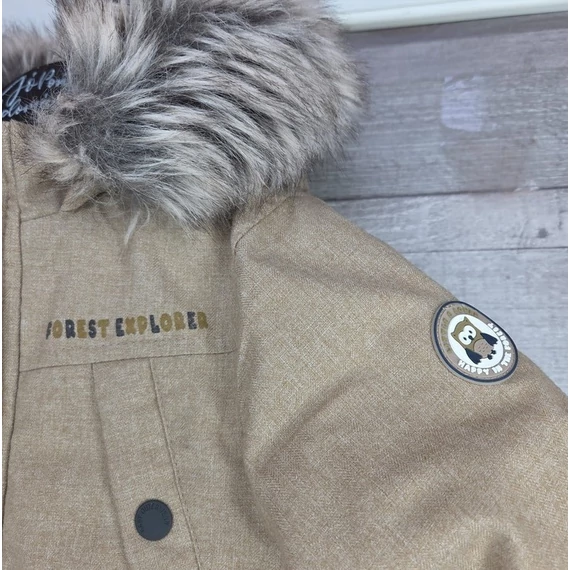 C&A bundás bélelt kisfiú kabát szőrmés kapucnival, 80