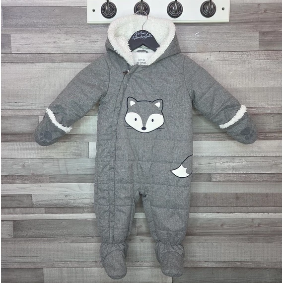 C&A bundás bélelt szürke kisfiú overall rókás mintával, 80