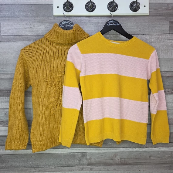 H&M és F&F okkersárga lány pulóver szett, 134/140