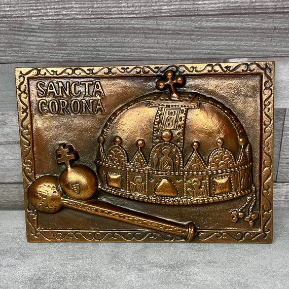 Sancta Corona Magyar Szent Korona bronzírozott fémmunka faliplakett dísz