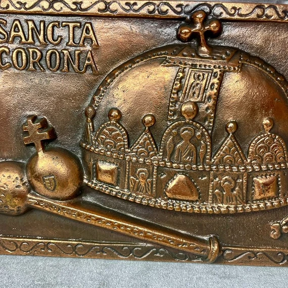 Sancta Corona Magyar Szent Korona bronzírozott fémmunka faliplakett dísz