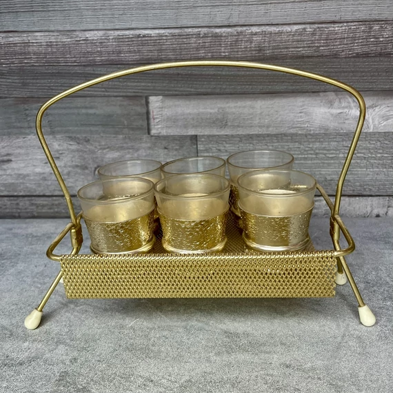 Vintage arany színű szocreál pálinkás készlet