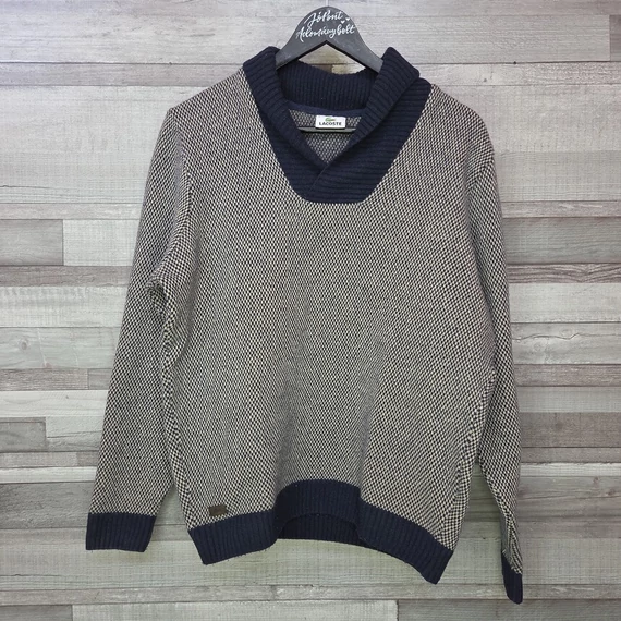 Lacoste aprómintás gyapjútartalmú férfi pulóver, M