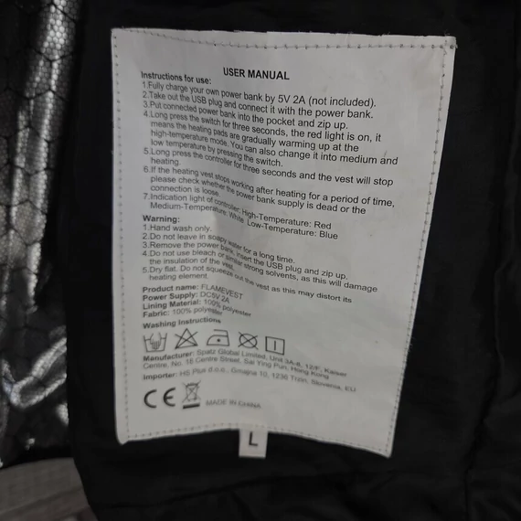 Fekete uniszex fűthető mellény, L