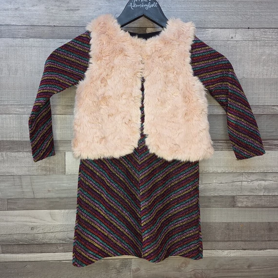 H&M és Girls szőrmés mellény és csillogós ruha kislány szett, 104