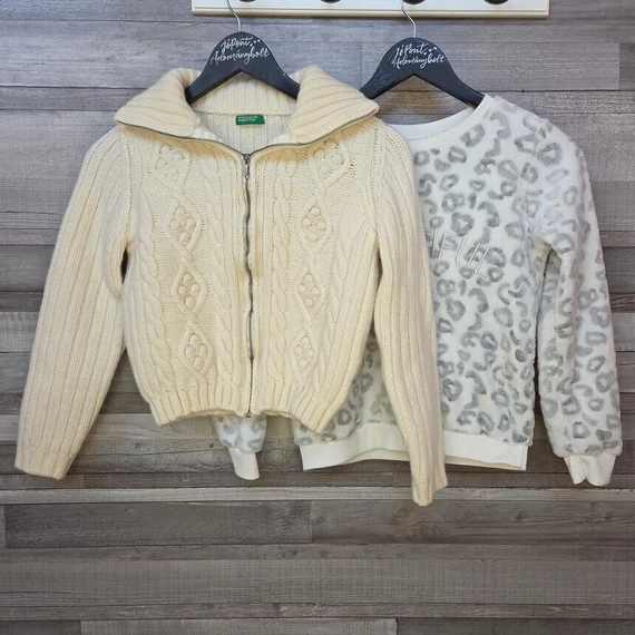 Benetton és Destination kislány meleg kardigán és pulcsi szett, 134-140