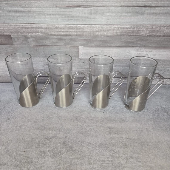 Üveg ír kávéspohár szett fém fogantyúval