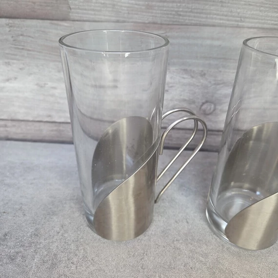 Üveg ír kávéspohár szett fém fogantyúval