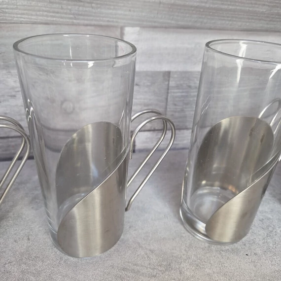 Üveg ír kávéspohár szett fém fogantyúval