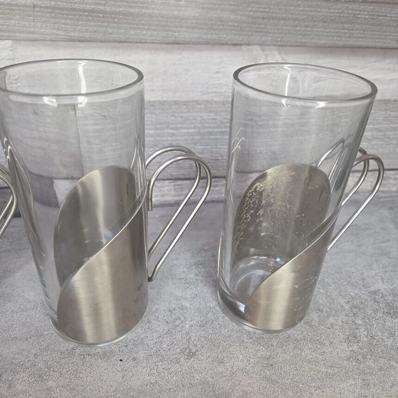 Üveg ír kávéspohár szett fém fogantyúval