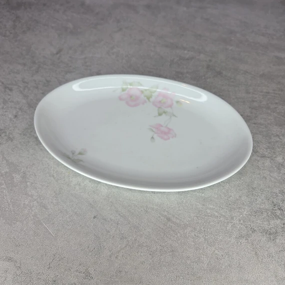Alföldi porcelán pasztell rózsaszín virágos ovális kínáló tányér