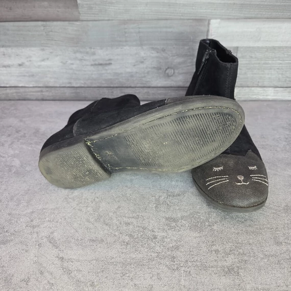 H&M fekete csillogó cicafejes kislány bokacsizma, 32