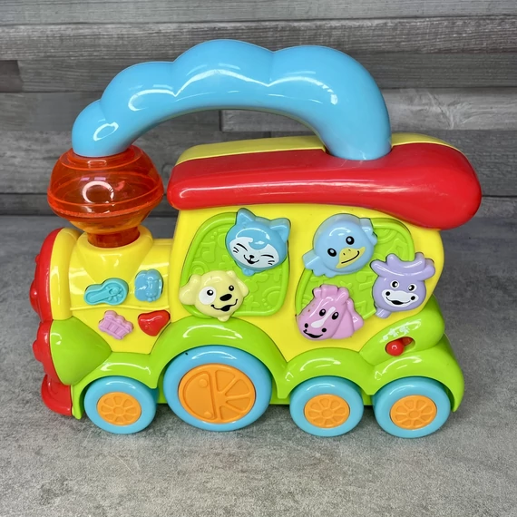 Színes állathangos, világító játék vonat