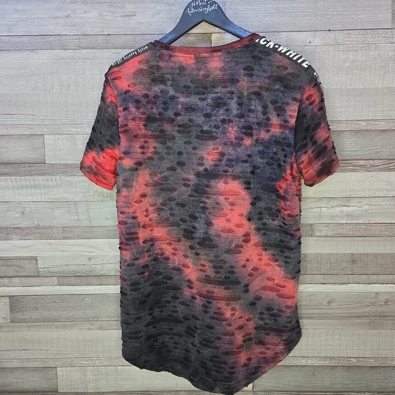 Szaggatott hatású piros-fekete férfi sport póló, L