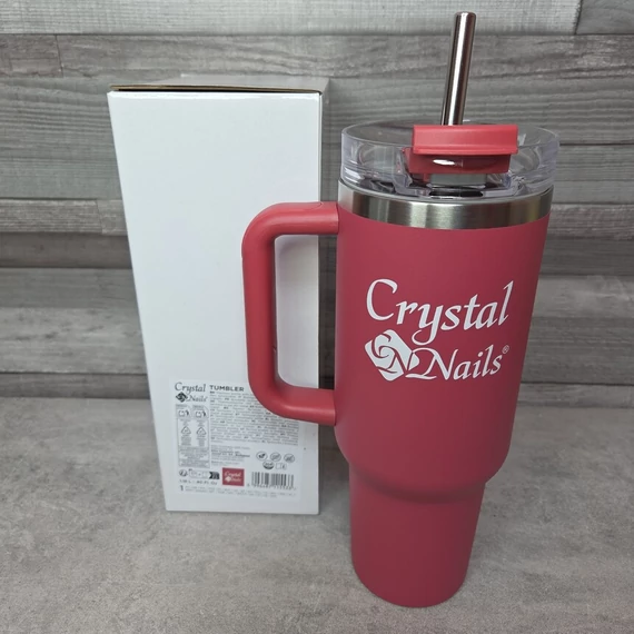Crystal Nails rózsaszín hőtartó palack fém szívószállal