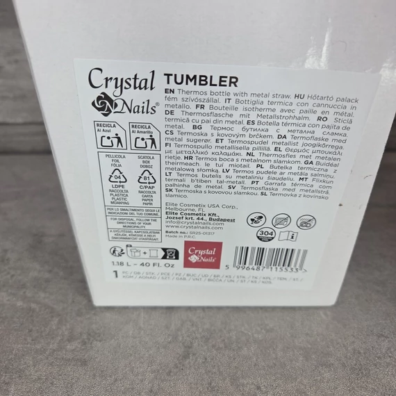 Crystal Nails rózsaszín hőtartó palack fém szívószállal