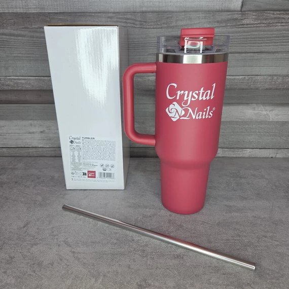 Crystal Nails rózsaszín hőtartó palack fém szívószállal