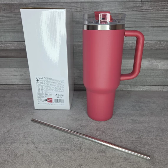 Crystal Nails rózsaszín hőtartó palack fém szívószállal