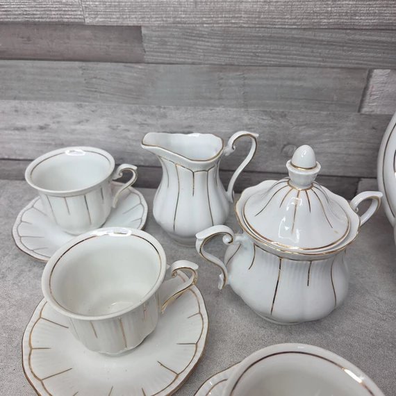 Antik lengyel Walbrzych porcelán teáskészlet