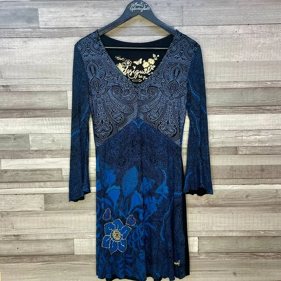 Desigual fekete-kék mintás női ruha XS