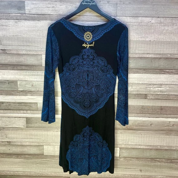 Desigual fekete-kék mintás női ruha XS