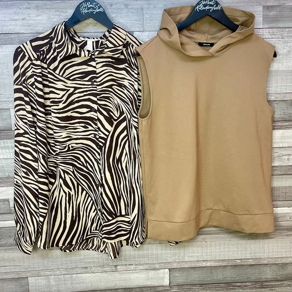 H&M mintás blúz, Opus világosbarna kapucnis mellény 40-44