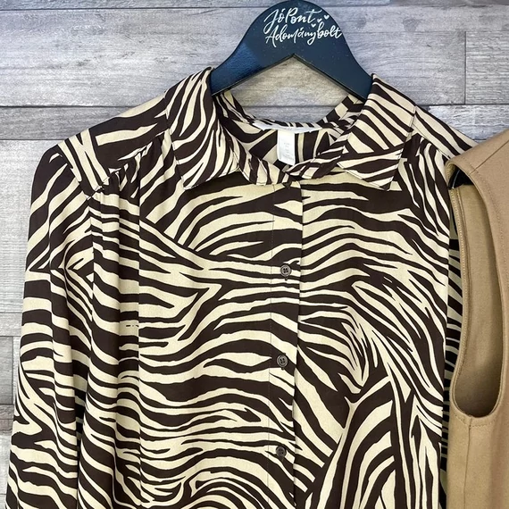 H&M mintás blúz, Opus világosbarna kapucnis mellény 40-44