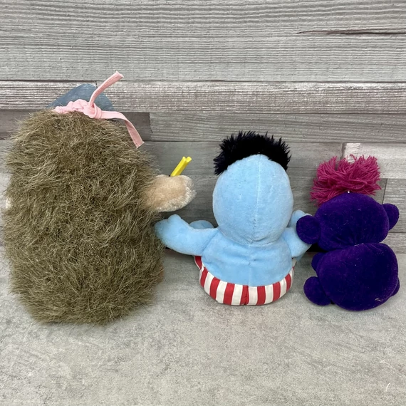 Szezám utca Henry, lila manó, szerszámos süni retro plüss figura szett