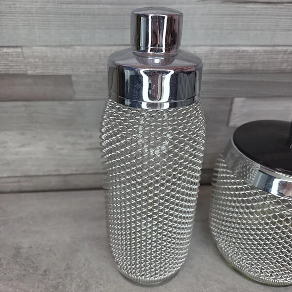 Vintage dróthálós borítású koktél készítő mixer és jégtartó