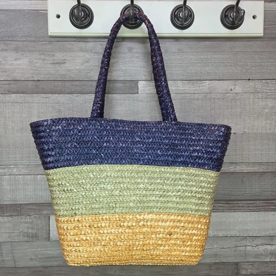 Csíkos szalma strandtáska