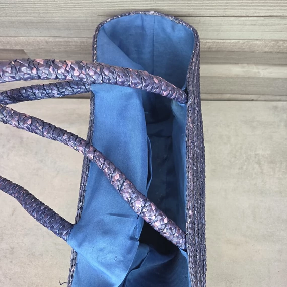 Csíkos szalma strandtáska