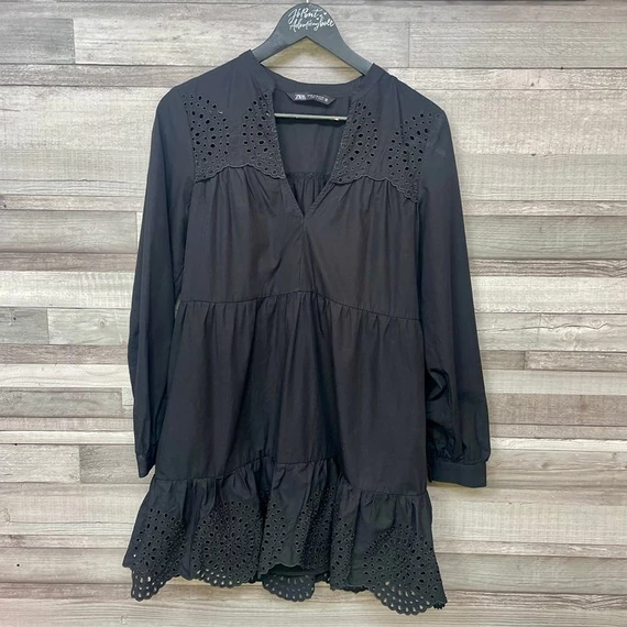 Zara fekete hosszú ujjú ingruha XS