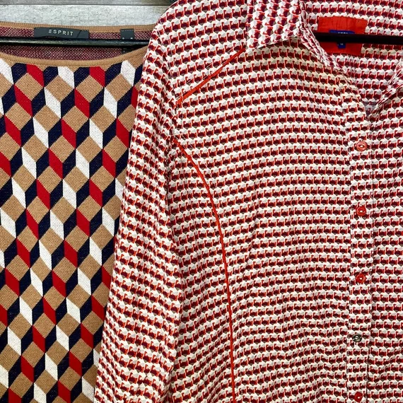 Esprit mintás pulóver, Cecil piros mintás blúz M-es szett