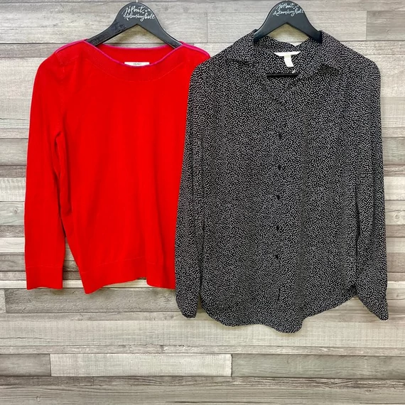 Esprit piros pulóver, H&M fekete pöttyös blúz S-es szett