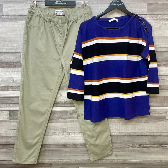 Atlas for Woman zöld nadrág, Promod lila csíkos felső 44-es szett