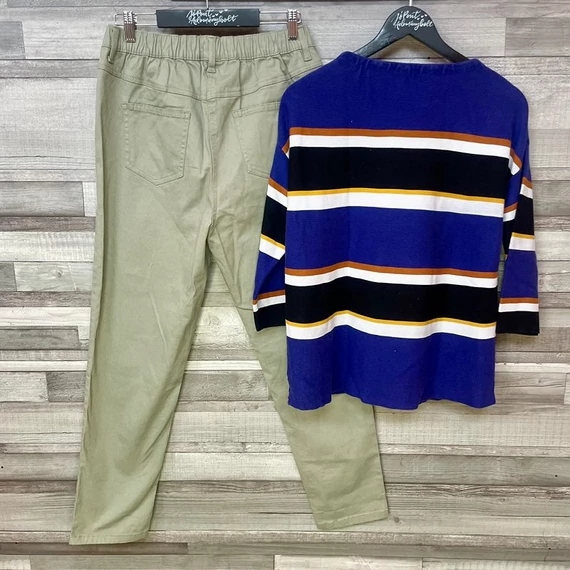 Atlas for Woman zöld nadrág, Promod lila csíkos felső 44-es szett