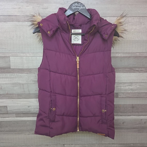 H&M lila kamaszlány mellény levehető szőrmés kapucnival, 14 év