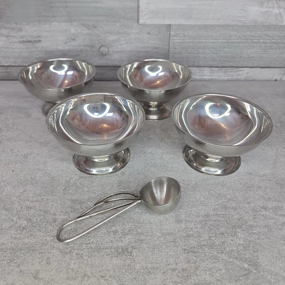 Retro rozsdamentes acél fagylaltos kehely szett adagolókanállal