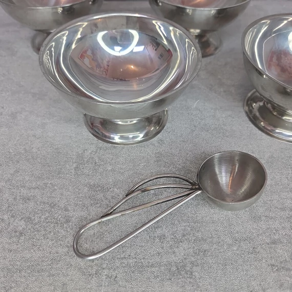 Retro rozsdamentes acél fagylaltos kehely szett adagolókanállal