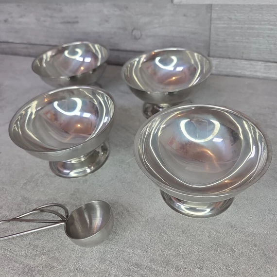 Retro rozsdamentes acél fagylaltos kehely szett adagolókanállal