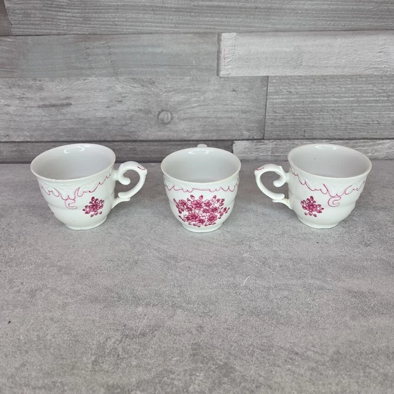 Hollóházi porcelán virágmintás kávéscsésze szett