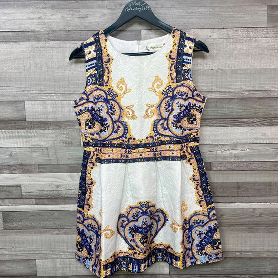 Polor Incense fehér kék sárga mintás női ruha XL