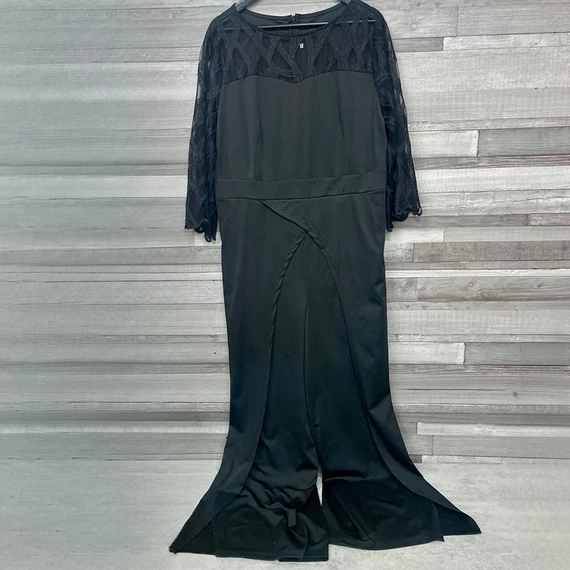 Fekete bő szárú alkalmi overál plus size 44-46